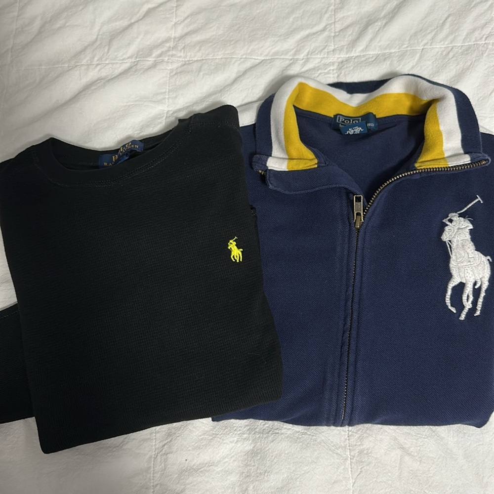 (2) Boys polo Ralph Lauren long sleeve thermal shirt & zip up jacket big pony